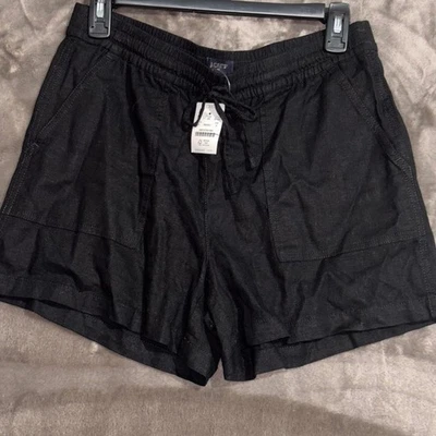 J. Shorts utilitário Crew preto mistura de linho cordão tamanho pequeno estilo BY442 - Imagem 1 de 4