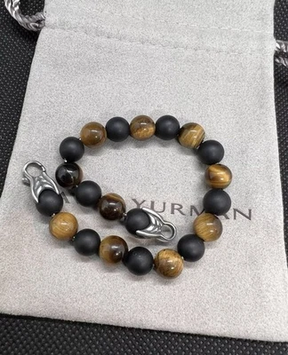 Браслет с духовными бусинами David Yurman мужской 8 мм с тигровым глазом черный размер 7,5 дюйма - Изображение 1 из 4