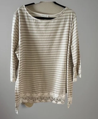 Charter Club Women Top Women Plus Size 3 X Short Sleeve Stripe Lace Trim - Image 1 of 4