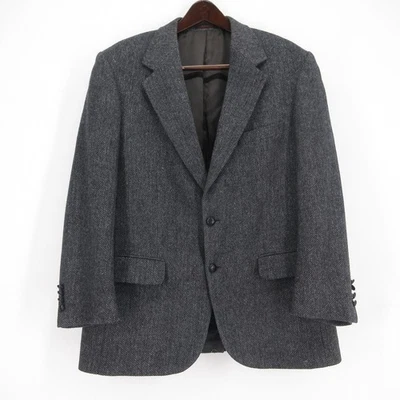 Stuart Hughes Wool Blazer Mens 42 R Gray Herringbone Sport Coat Suit Jacket - Image 1 of 4