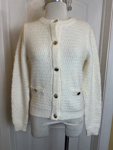 Loft Small Elfenbein Grobstrick Gold Button Down Cardigan Edel Preppy - Bild 1 von 8