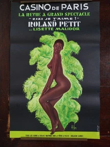 ANTIQUE PARISIAN MAGAZINE CABARET POSTER SIGNED ASLAN LISETTE MALIDOR CASINO - Picture 1 of 7