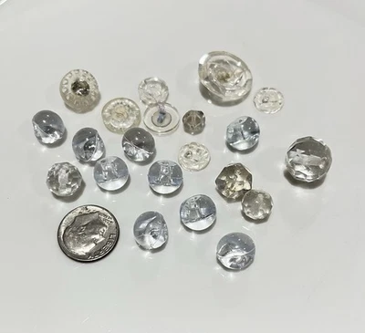 Antique Mixed Lot 20 Victorian Round Tunnel Shank Clear Glass Buttons Beads - Image 1 of 4