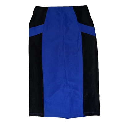 F&F Black and Blue Colourblock Panelled Fitted Midi Skirt UK 8 *bnwt* pencil  - Image 1 of 4