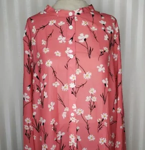 Blusa Floryday Mujer Talla Grande 2X Coral Floral Botón Frontal Túnica Manga Larga - Imagen 1 de 7