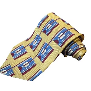 Mark Pendleton 100% Silk Mens NeckTie Gold With Blue Red - Picture 1 of 4