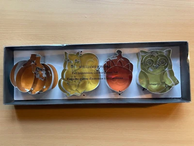 NEW William Sonoma Fall Stainless Baking Cookie Cutter Set Pumpkin Acorn Owl - Image 1 of 2