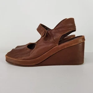 Sandalia de cuña de cuero Fausto Santini zapatos para mujer talla 6,5 marrón con clip abierto - Imagen 1 de 17