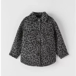 Zara Leopard Gray Fleece Jacket size 8 - Picture 1 of 9