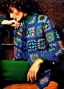 Vintage Crochet Pattern copy Granny Squares Jacket Cardigan 8 ply - Picture 1 of 3