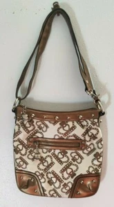 Kathy Van Zeeland Vegan Purse Shoulder Bag Ivory Gold Trim Accents Crown Design - Picture 1 of 8
