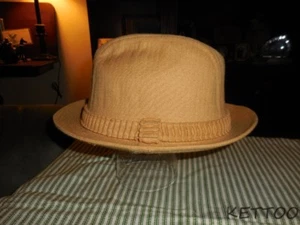Vintage MEN'S Beige STETSON Hat Safari Fedora LINEN SZ 7 Pinch Front 2" Brim  - Picture 1 of 7