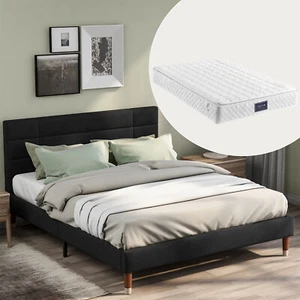 Polsterbett Doppelbett 140x200 cm Jugendbett Bettgestell mit Matratze Schwarz - Bild 1 von 10