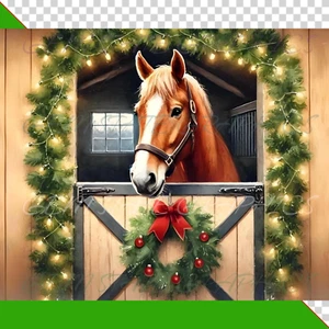 Natale Cavallo Stalla Fienile Bicchiere Magro Avvolgente Pressa Pronto Trasferimento Sublimazione - Foto 1 di 2