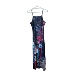 Women's Floral Skull Print Long Dress. 100% Polyester Fabric. Spaghetti Straps - Foto 1 di 4