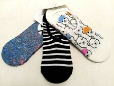 Xhilaration Women's One Size Liner Socks w/ Heel Grips 3 Designs 3 Count Pack