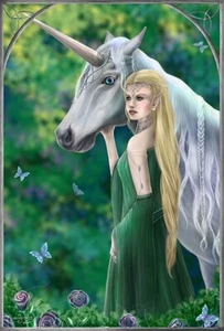 CLARE BERTRAM FANTASY ART - ELVEN ELEGANCE UNICORN 3D PICTURE PRINT 300mmX400mm - Picture 1 of 2