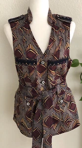 ANTHROPOLOGIE Elevenses Geo Safari Print Vest Tribal Aztec Wrap Tie Waist SZ S 4 - Picture 1 of 6