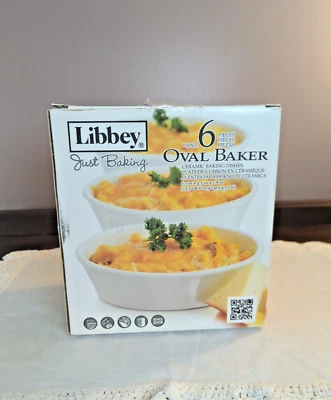 Libbey Just Baking Ceramic Baking Dishes Ramekins 6 Pc Set White Oval 6 " x 4.5" - Image 1 of 4