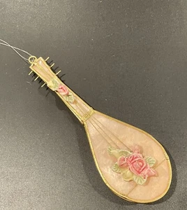 Strumento musicale vintage ornamento Capiz Shell mandolino rosa floreale - Foto 1 di 3