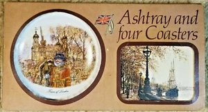 Vista Ware Ashtray And 4 Coaster Set England Scenes Vintage Gift Set - Picture 1 of 6