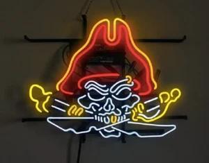 US Stock Calavera Espadas Pirata 24x20 Luz Neón Letrero Lámpara Barra Vidrio Abierto Decoración - Imagen 1 de 6