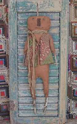 Primitive Pumpkin Doll Antique Quilt Vest Rustic Halloween Decor - ARTISAN MADE - Image 1 of 4