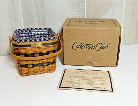 Longaberger JW Miniature Two-Pie Basket w/ Protector, Liner, Riser, COA, Box Cover