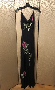 Sue Wong Y2K Black Pink Floral Roses Embroidered Dress Size 6 - Picture 1 of 10