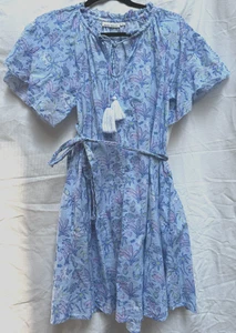 Roller Rabbit Dress Size Small S Blue Pink Cotton Elephants Turtle Belted Beach - Picture 1 of 17