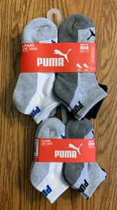 PUMA (6 Pk) Boys Quarter Crew SOCKS Fits Shoe Sizes S (4T-8.5T) L (4C-9.5C) NWT - Picture 1 of 6