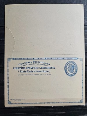 US Postal Card ScUY2, 2c+2c blue, Replay Card, unforld, Mint CV$22.50(51185) - Image 1 of 2