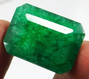 Certified 47.10 Ct Natural Colombian Green Emerald - Loose Emerald Cut Gemstone - Picture 1 of 6