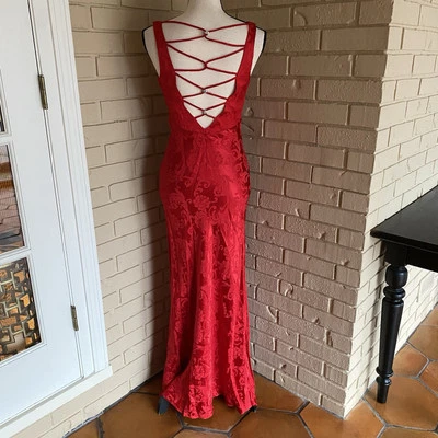 Maxi vestido de fiesta vintage Zum Zum satinado años 90 Y2K glam espalda abierta jacquard 5/6 Foto 1 de 4