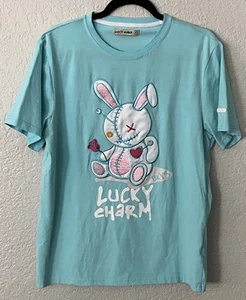BKYS Lucky Charm Light Blue Crewneck Embroidered Shirt Bunny Mens Size Small - Picture 1 of 3