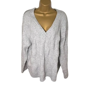St. John’s Bay Cable Knit Sweater V Neck Ribbed Hem Gray XXL - Picture 1 of 5