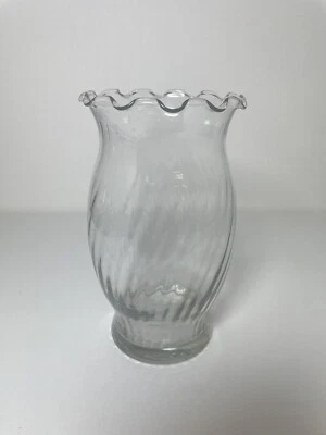 Indiana Glass 6 5/8" Crystal Flower Vase Ruffled Top Swirl Pattern Clear Glass - Image 1 of 4