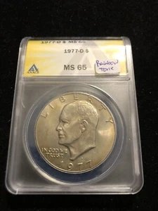 1977-D MS65 Eisenhower Dollar 🌈 PQ HIGH GRADE RAINBOW TONING🌈 - Picture 1 of 8