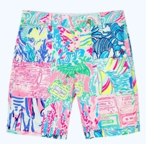 NEW Lilly Pulitzer BOYS BEAUMONT SHORTS Pop Up Summer Remix Patch 4 6 8 10 LIM E - Picture 1 of 19