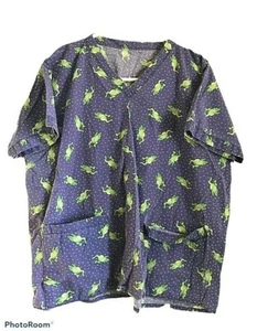 Homemade Uniform Scrub Top Blue Frogs Short Sleeve Pockets - Picture 1 of 7