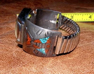 Antik Silber Türkis Koralle Herren Armbanduhr Band und Uhr - Bild 1 von 15