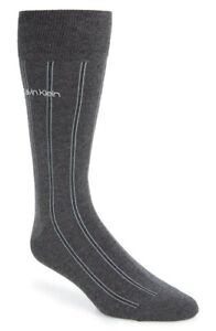 Calvin Klein Mens Socks One Size Gray Striped Crew Socks Reinforced Heel Toe