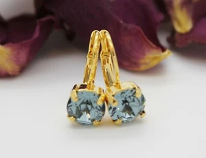 Indian Sapphire Leverback Earrings-Swaroski Crystal Elements Choose Your Finish - Picture 1 of 10