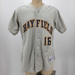 Champion Hayfield 16 Button Down Baseball Jersey Shirt Mens L Gray Short Sleeve