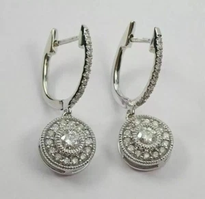 2Ct Round Cut Simulated Diamond Drop Clip On Earrings In 14K White Gold Plated - Picture 1 of 3
