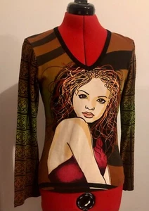 Very 'Cool' long sleeved cotton printed top size 2 (Aust 10) will fit 12 - Picture 1 of 6