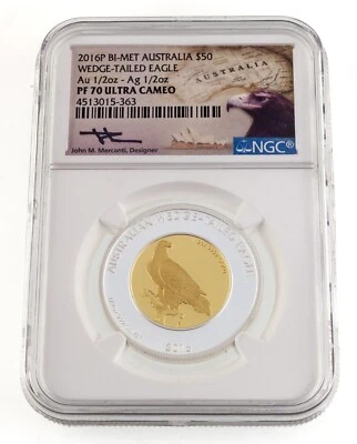 2016-P Bi-Metal Australia $50 1/2 Oz Gold/Silver Eagle NGC PF70 Ultra Cameo Merc - Image 1 of 4