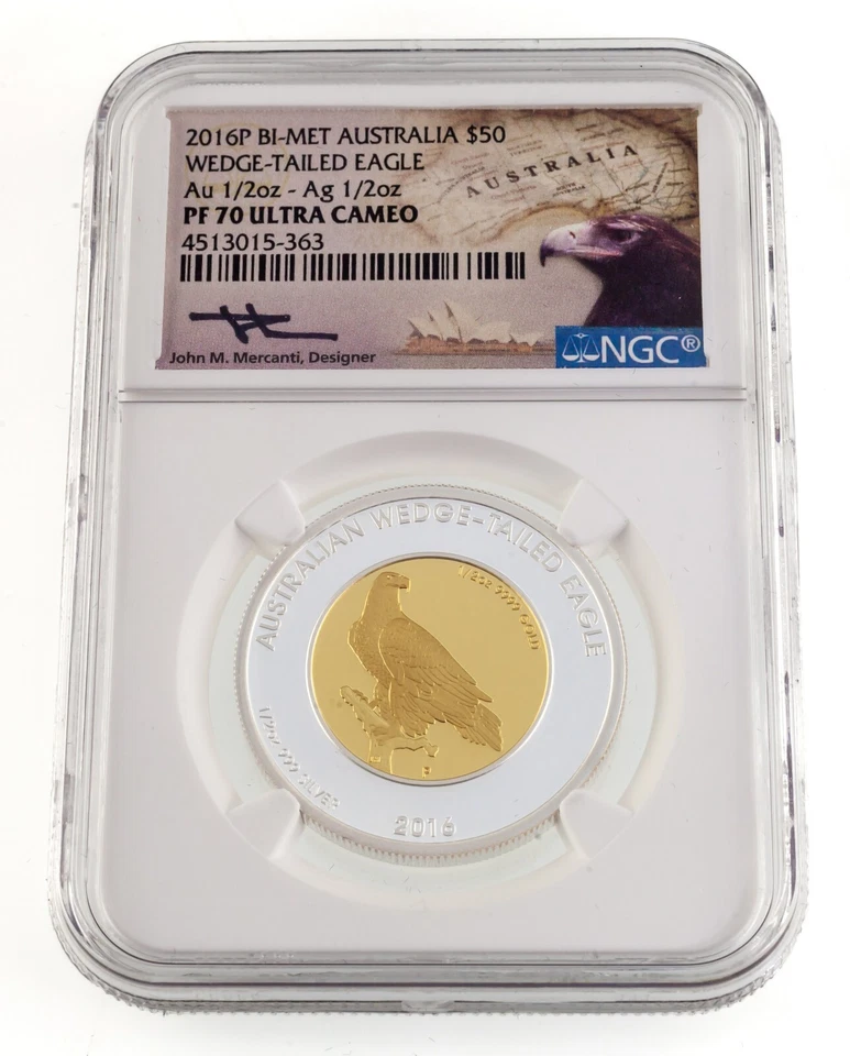 2016-P Bi-Metal Australia 1/2 Oz Gold/Silver Eagle NGC PF70 Ultra Cameo Merc - Image 1 of 4
