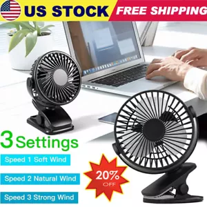 2PCS Portable Clip Fan Battery Operated,3 Speeds USB Rechargeable Mini Table Fan - Picture 1 of 21