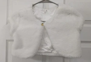 Tahari Girl's White Faux Fur Shrug Cardigan Vest Gold Button Size 10 - Picture 1 of 7